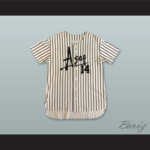 ASAP Rocky 14 Worldwide White Pinstriped Baseball Jersey