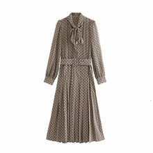 Load image into Gallery viewer, Aachoae Women Elegant Long Dress with Belt Chain Print Bow Tie Neck Office Lady Shirt Dress Long Sleeve Pleated Dress Vestidos