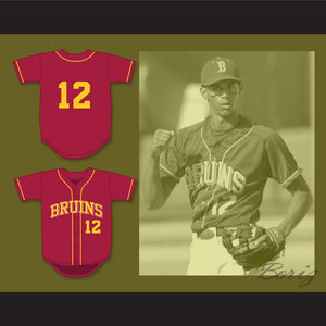 Aaron Hicks 12 Woodrow Wilson Classical High School Bruins Cardinal Red Baseball Jersey 1