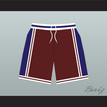 Load image into Gallery viewer, Panthers High School Maroon with Blue Side Stripe Basketball Shorts Above The Rim