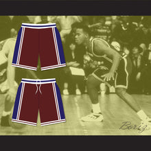 Load image into Gallery viewer, Panthers High School Maroon with Blue Side Stripe Basketball Shorts Above The Rim
