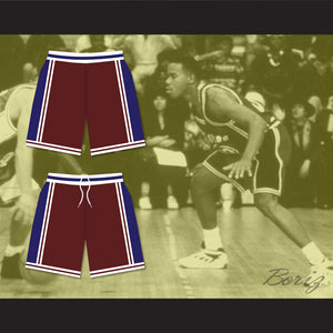 Panthers High School Maroon with Blue Side Stripe Basketball Shorts Above The Rim