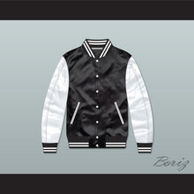 Load image into Gallery viewer, Action Jackson Black/ White Varsity Letterman Satin Bomber Jacket