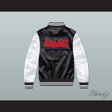Load image into Gallery viewer, Action Jackson Black/ White Varsity Letterman Satin Bomber Jacket