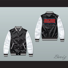 Load image into Gallery viewer, Action Jackson Black/ White Varsity Letterman Satin Bomber Jacket