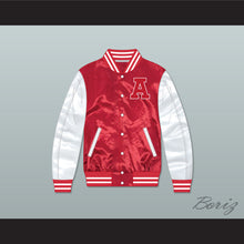 Load image into Gallery viewer, Adams College Red/ White Varsity Letterman Satin Bomber Jacket