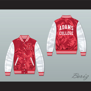 Adams College Red/ White Varsity Letterman Satin Bomber Jacket