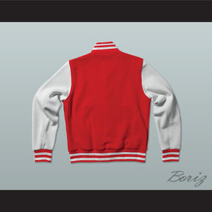 Adams College Red Varsity Letterman Jacket-Style Sweatshirt