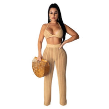 Load image into Gallery viewer, Adogirl 2019 Summer Fishnet Knitted Two Piece Set Women Sexy See Through Night Club Suits Bra Top Pants Casual Beach Outfits