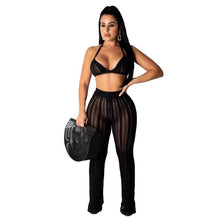 Load image into Gallery viewer, Adogirl 2019 Summer Fishnet Knitted Two Piece Set Women Sexy See Through Night Club Suits Bra Top Pants Casual Beach Outfits