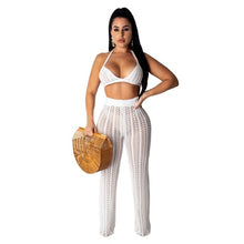 Load image into Gallery viewer, Adogirl 2019 Summer Fishnet Knitted Two Piece Set Women Sexy See Through Night Club Suits Bra Top Pants Casual Beach Outfits