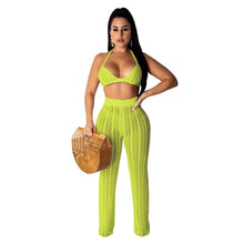 Load image into Gallery viewer, Adogirl 2019 Summer Fishnet Knitted Two Piece Set Women Sexy See Through Night Club Suits Bra Top Pants Casual Beach Outfits