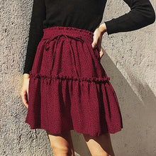 Load image into Gallery viewer, Affogatoo Casual polka dot ruffle summer pink skirt women A line high waist pleated short skirt Floral print chiffon beach skirt