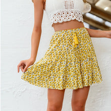Load image into Gallery viewer, Affogatoo Casual polka dot ruffle summer pink skirt women A line high waist pleated short skirt Floral print chiffon beach skirt