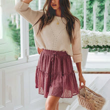 Load image into Gallery viewer, Affogatoo Casual polka dot ruffle summer pink skirt women A line high waist pleated short skirt Floral print chiffon beach skirt