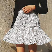 Load image into Gallery viewer, Affogatoo Casual polka dot ruffle summer pink skirt women A line high waist pleated short skirt Floral print chiffon beach skirt