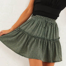 Load image into Gallery viewer, Affogatoo Casual polka dot ruffle summer pink skirt women A line high waist pleated short skirt Floral print chiffon beach skirt