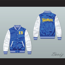 Load image into Gallery viewer, Air Bud K9 Timberwolves Blue/ White Varsity Letterman Satin Bomber Jacket 1