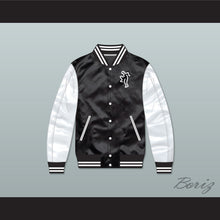 Load image into Gallery viewer, Air Fresh Black/ White Varsity Letterman Satin Bomber Jacket