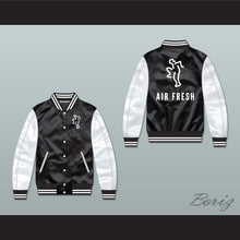 Load image into Gallery viewer, Air Fresh Black/ White Varsity Letterman Satin Bomber Jacket