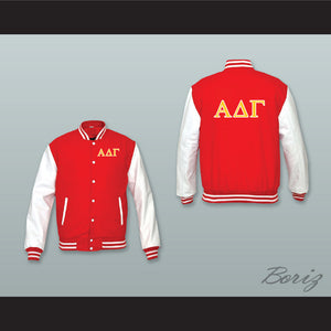 Alpha Delta Gamma Fraternity Red Wool and White Lab Leather Varsity Letterman Jacket