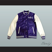 Load image into Gallery viewer, Alpha Phi Delta Fraternity Purple and White Lab Leather Varsity Letterman Jacket