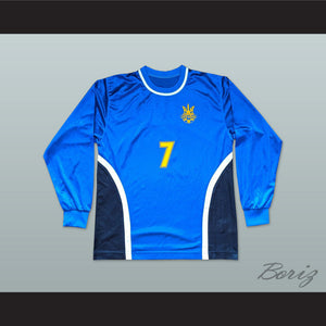 Andriy Shevchenko 7 Ukraine National Team Away Blue Long Sleeve Soccer Jersey