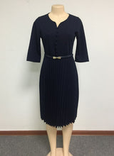 Load image into Gallery viewer, Aovica Special Design 2018 Popular Casual Style Women Dress Solid V-Neck 3/4 Sleeve Pleated Midi Dress Vestidos