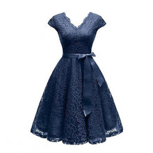 Load image into Gallery viewer, Aovica V-Neck Lace Knee-Length Women Dresses With Short Sleeves Dress For Women Female Vestidos New Arrival Chic Cheapest Price