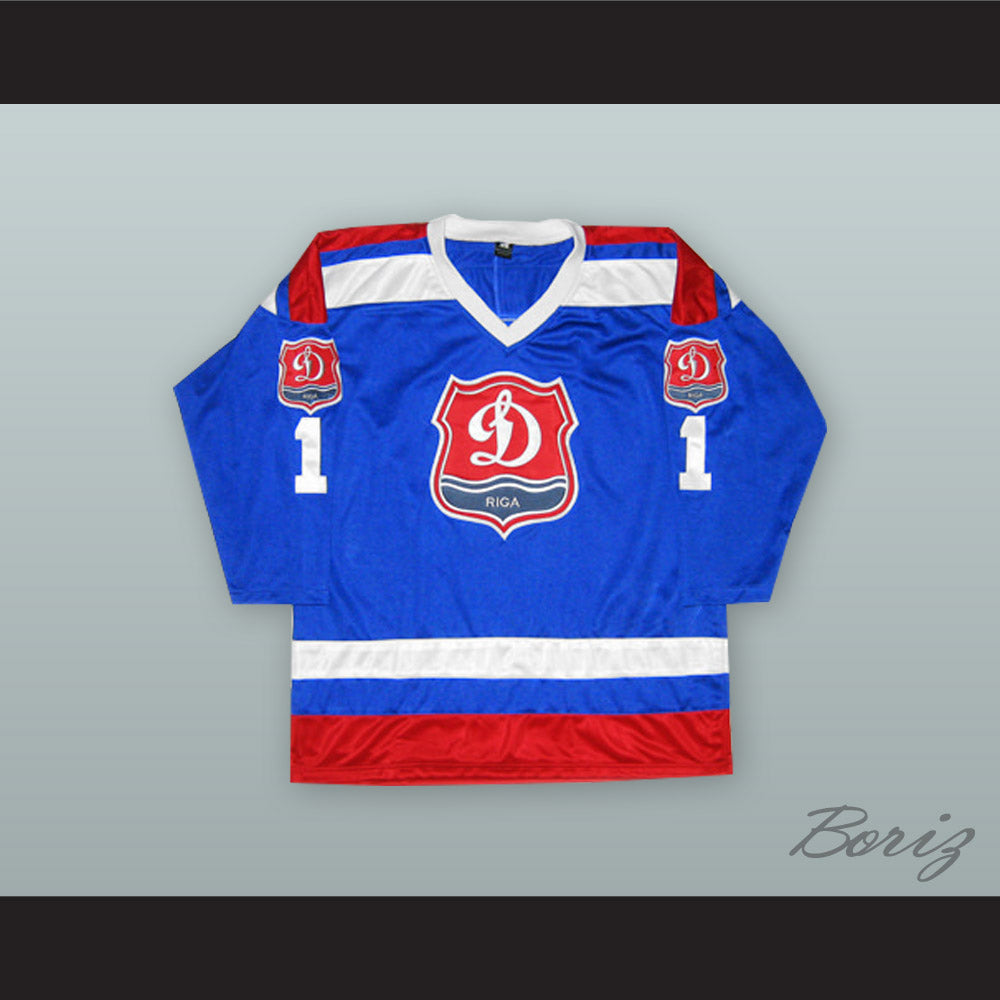 Arturs Irbe 1 Dinamo Riga Blue Hockey Jersey