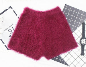 Autumn And Winter Women's Thick Mohair Fur Shorts High Waist Stretch Knitted Boots Thick Fur Warm Short Trousers