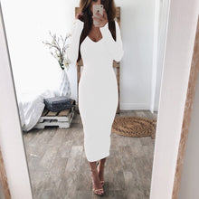 Load image into Gallery viewer, Autumn Knitted Bodycon Maxi Dress Casual Sexy V Neck Long Sleeve Women Elegant Winter Slim Fashion Long Dresses Thin Dress 2020