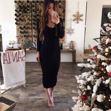 Load image into Gallery viewer, Autumn Knitted Bodycon Maxi Dress Casual Sexy V Neck Long Sleeve Women Elegant Winter Slim Fashion Long Dresses Thin Dress 2020