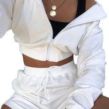 Load image into Gallery viewer, Autumn New Fashion 2Pcs Sports Clothing Suit Casual Womens Girls Zipper Sweater Hoodie Long Sleeve Hoodies+High Wait Shorts Sets