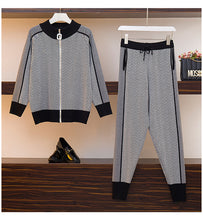 Load image into Gallery viewer, Autumn New Women Geometric Knitting Tracksuit Zipper Cardigans jacket+ Pants Female Winter Fashion Design 2pcs Sports Set