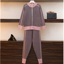 Load image into Gallery viewer, Autumn New Women Geometric Knitting Tracksuit Zipper Cardigans jacket+ Pants Female Winter Fashion Design 2pcs Sports Set