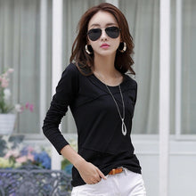 Load image into Gallery viewer, Autumn New Women Tee T Shirt Femme Slim Long Sleeve Black White Blue Office T Shirt Lady Tops Cotton T-Shirt Casual High Quality