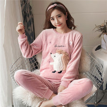 Load image into Gallery viewer, Autumn Winter Women Pyjamas Sets pajamas Sleepwear Suit Thick Warm Coral Flannel nightgown Female Cartoon Animal Pijama Mujer