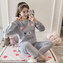 Load image into Gallery viewer, Autumn Winter Women Pyjamas Sets pajamas Sleepwear Suit Thick Warm Coral Flannel nightgown Female Cartoon Animal Pijama Mujer