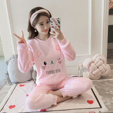 Load image into Gallery viewer, Autumn Winter Women Pyjamas Sets pajamas Sleepwear Suit Thick Warm Coral Flannel nightgown Female Cartoon Animal Pijama Mujer