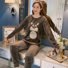 Load image into Gallery viewer, Autumn Winter Women Pyjamas Sets pajamas Sleepwear Suit Thick Warm Coral Flannel nightgown Female Cartoon Animal Pijama Mujer