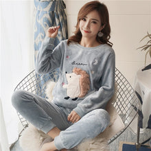 Load image into Gallery viewer, Autumn Winter Women Pyjamas Sets pajamas Sleepwear Suit Thick Warm Coral Flannel nightgown Female Cartoon Animal Pijama Mujer