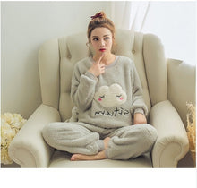 Load image into Gallery viewer, Autumn Winter Women Pyjamas Sets pajamas Sleepwear Suit Thick Warm Coral Flannel nightgown Female Cartoon Animal Pijama Mujer