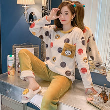 Load image into Gallery viewer, Autumn Winter Women Pyjamas Sets pajamas Sleepwear Suit Thick Warm Coral Flannel nightgown Female Cartoon Animal Pijama Mujer