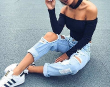 Load image into Gallery viewer, Autumn new 2019 off shoulder crop top t shirts hot sale long sleeve solid short t-shirts for women clothing fashion slim t-shirt