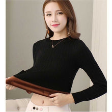 Load image into Gallery viewer, Autumn plus Thick Velvet Sweater Bottoming shirt Velvet lining warm Pullover Lined sweater Female Casual Black Thick sweater