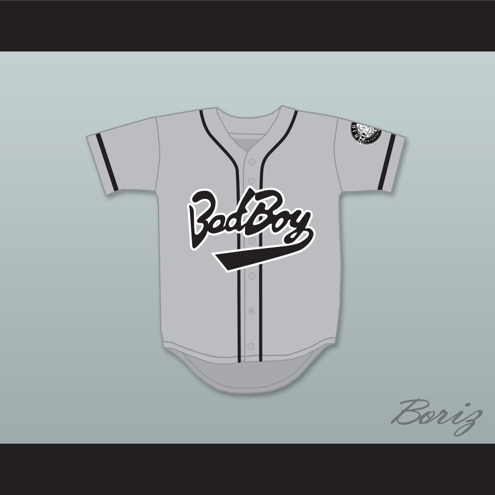 Biggie Smalls 10 Bad Boy Gray Baseball Jersey with 20 Years Patch