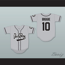 Load image into Gallery viewer, Biggie Smalls 10 Bad Boy Gray Baseball Jersey with 20 Years Patch