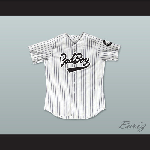 Biggie Smalls 10 Bad Boy Pinstriped Baseball Jersey with 20 Years Patch