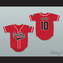 Load image into Gallery viewer, Biggie Smalls 10 Bad Boy Red Baseball Jersey with 20 Years Patch